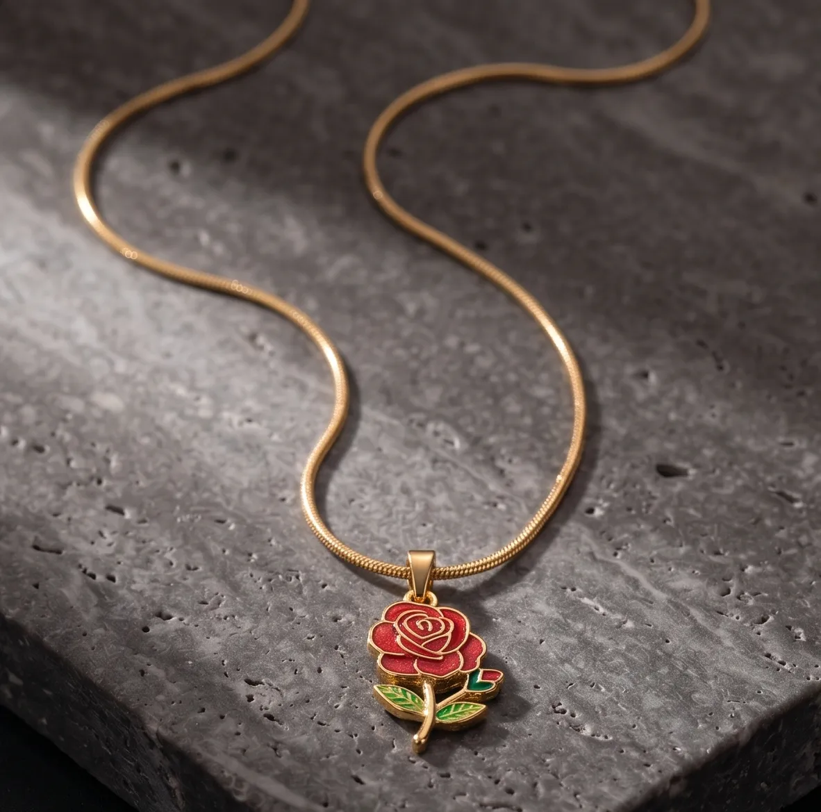 Golden Rose Enamel Pendant Chain